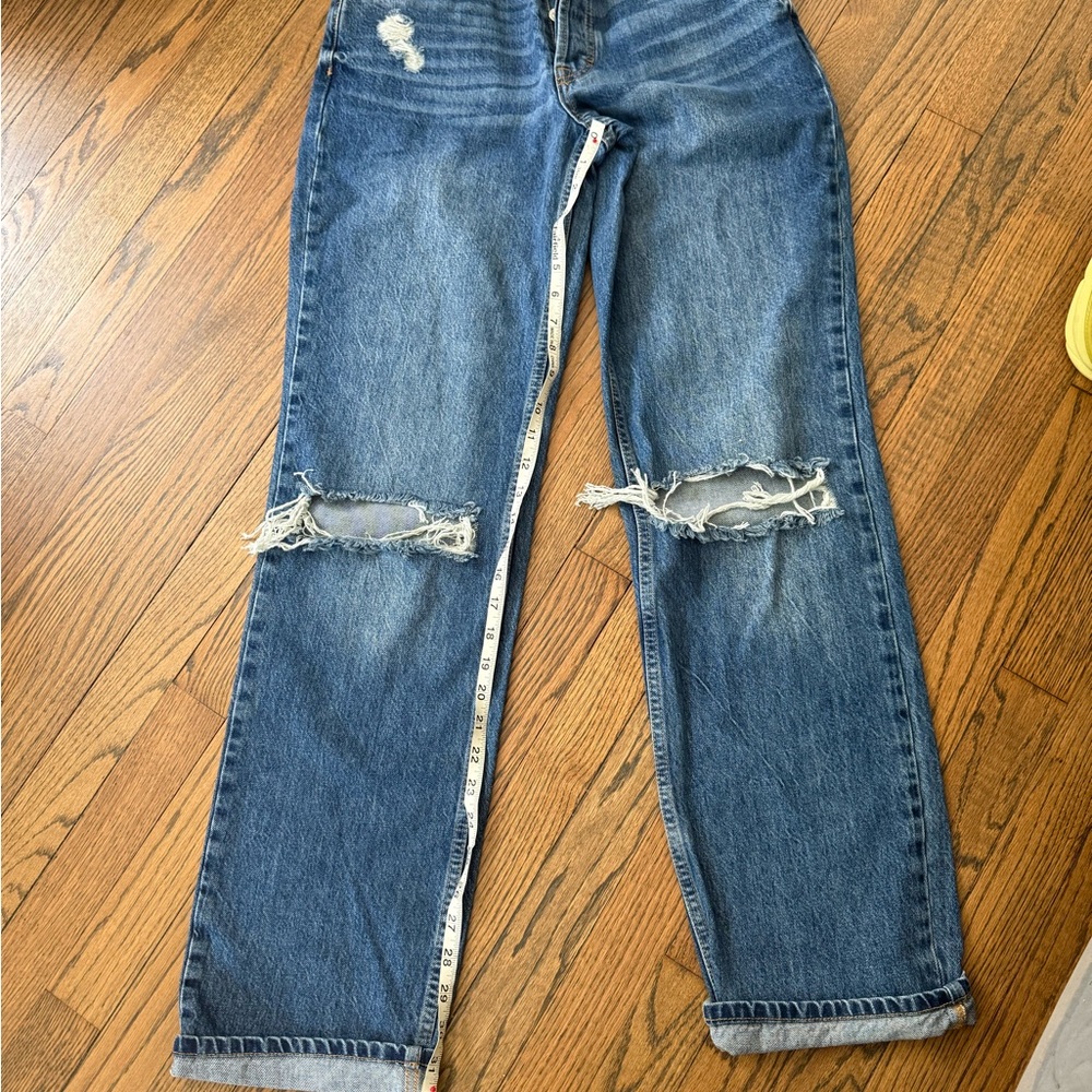 Free People Blue Straight Leg Jeans with Natural Distressing